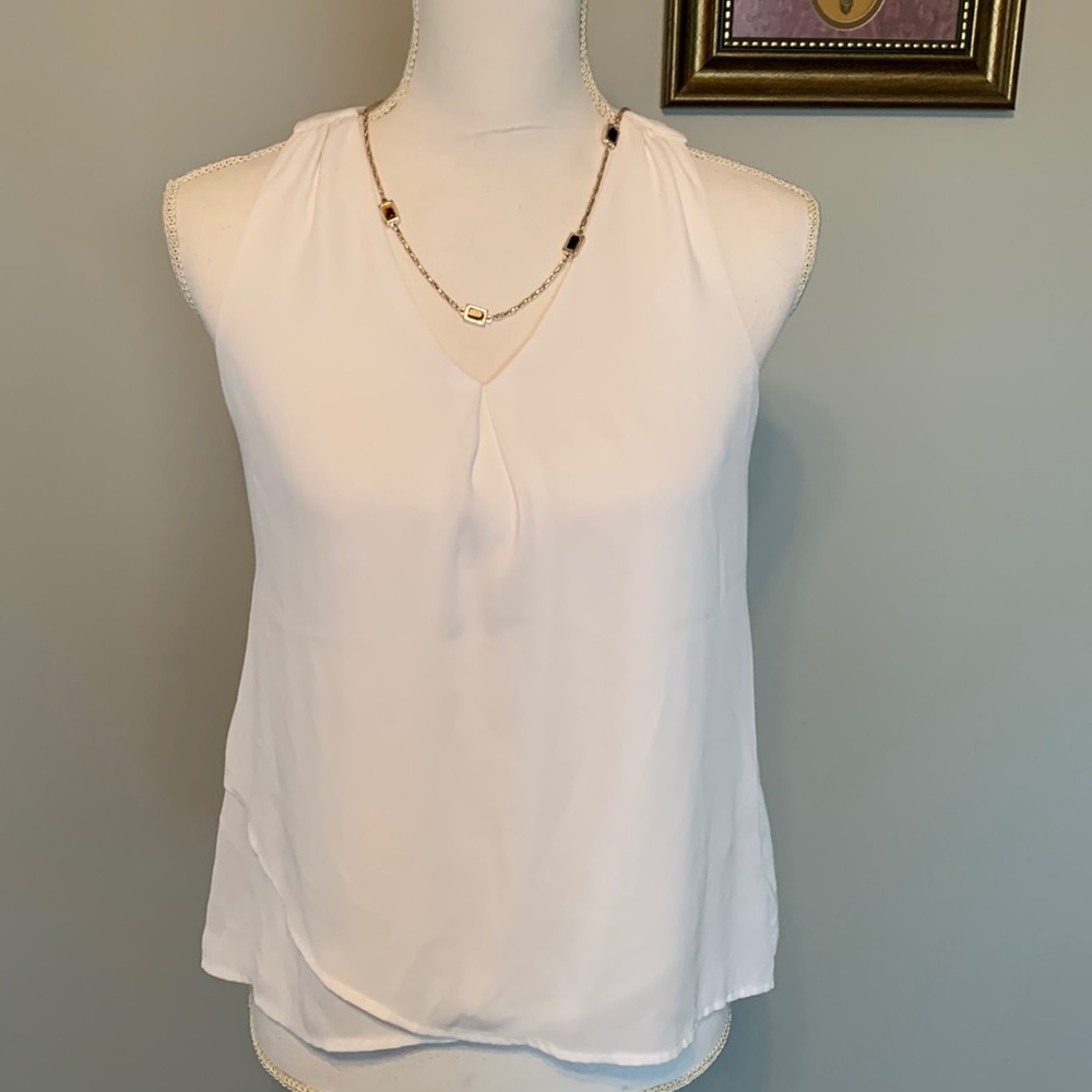 Kari Blue white Office Wear sheer top Size Petite PP